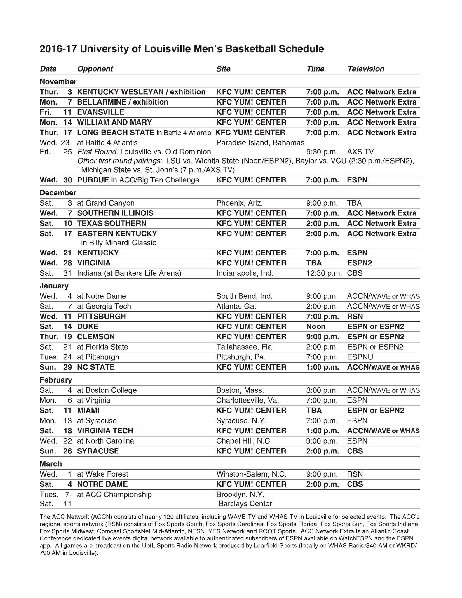 2016-17 Men’s Basketball Schedule | Cardinal Sports Zone